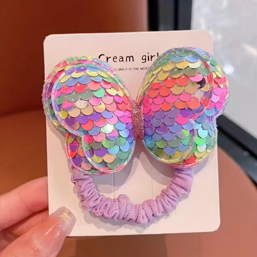1pc Exquisite Adorable Sequins Butterfly Decor Hair Tie - Picture 3 of 5